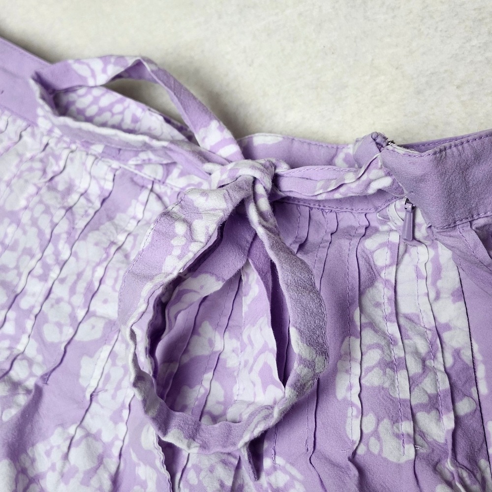 Valerie Stevens Pleated Boho Cotton Paisley Midi Skirt Lilac Tie Waist Sz 14 - Picture 2 of 8